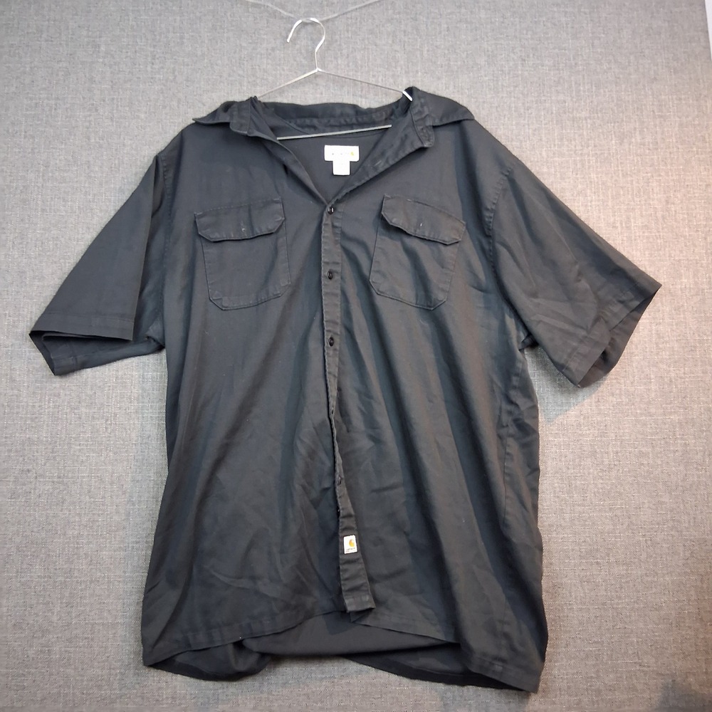 Carhartt Mens‎ 2XL Black Short Sleeve Button Up Work Shirt Dual Pocket